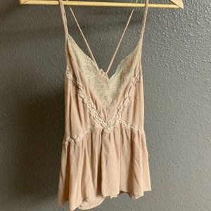 American Eagle Pink Lace Cross Back Tank Top